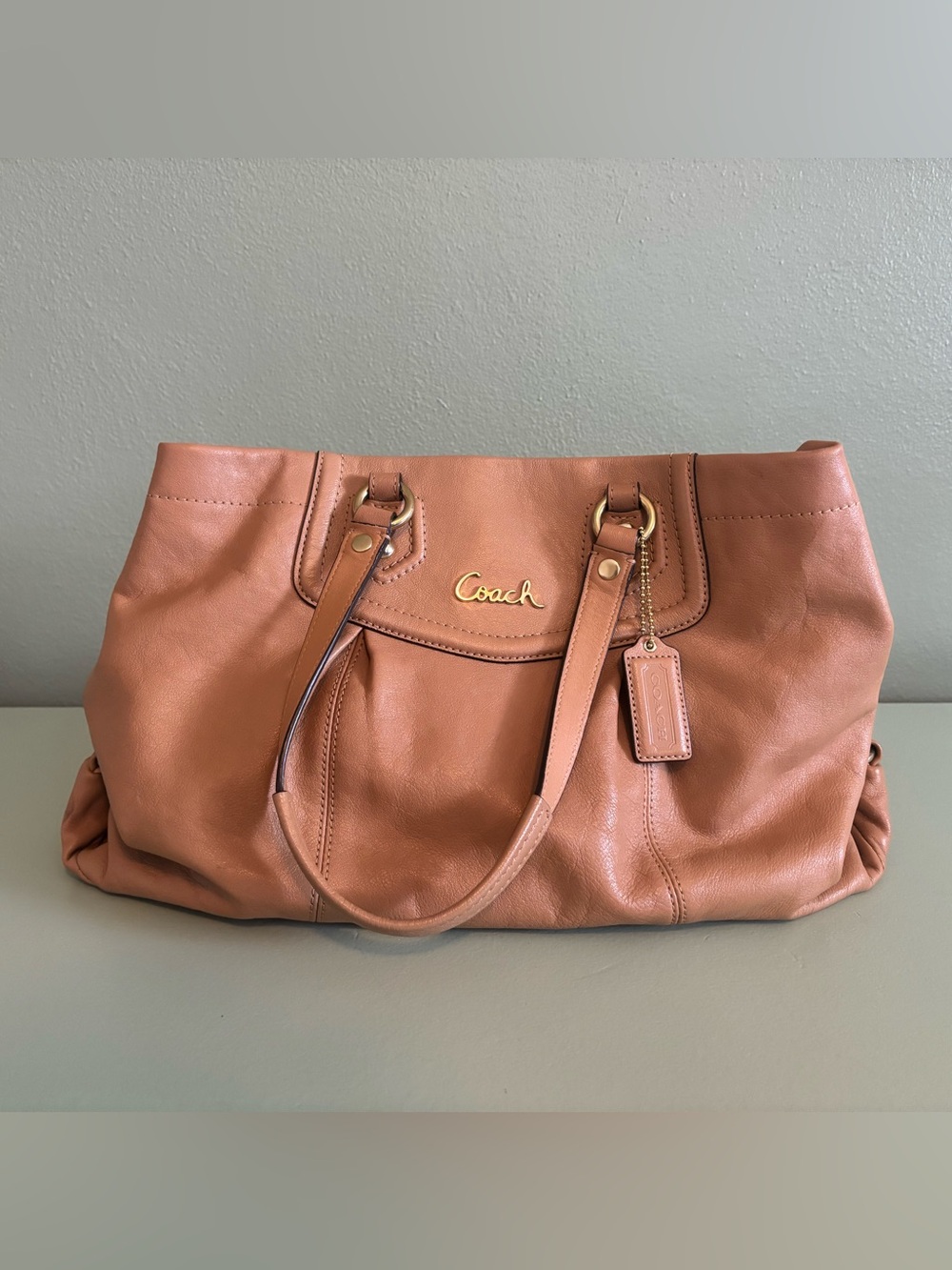 Coach Cognac Leather Tote with Gold Hardware